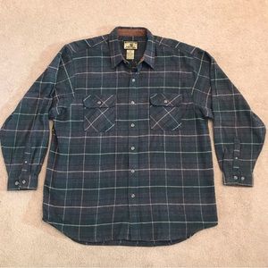 Field Stream Heavyweight Flannel Shirt Mens XXL Plaid Green Grey Cotton